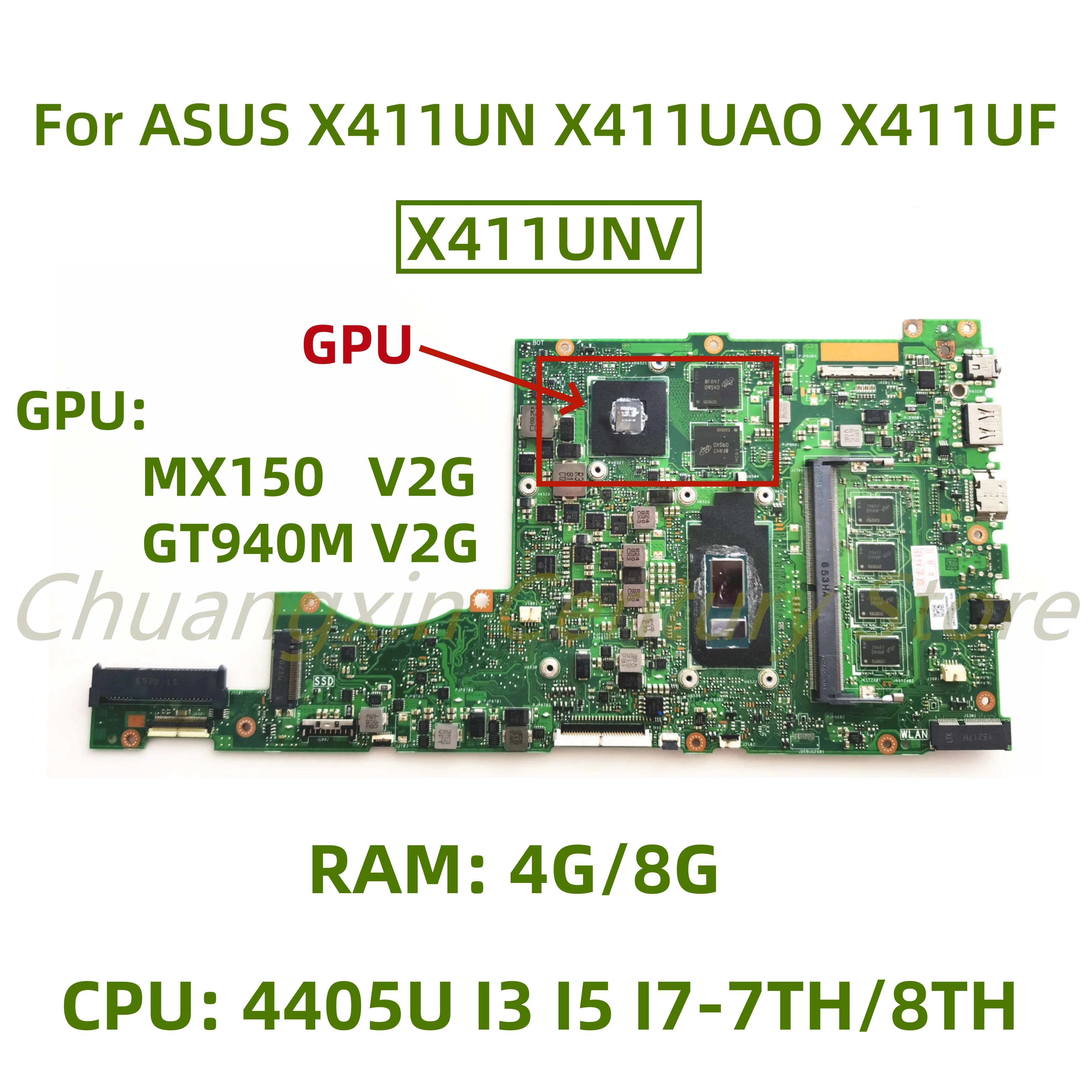 Suitable for ASUS X411U X411UN X411UA X411UNV X411UF/UQ laptop motherboard X411UNV CPU: I3 I5 I7 RAM: 4G/8G GPU: MX150/GT940M V2