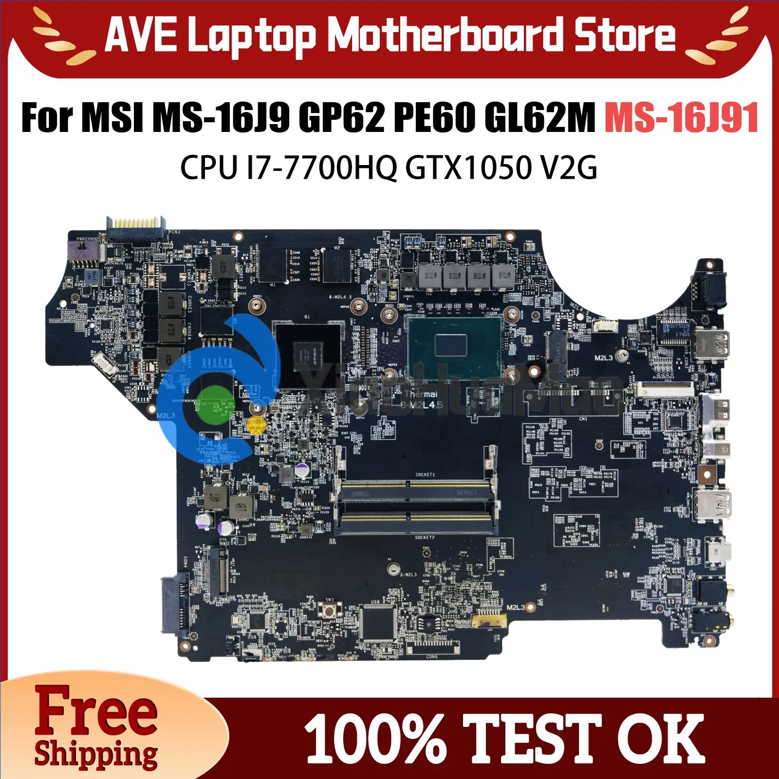 

MS-16J91 Notebook Mainboard For MSI MS-16J9 GP62 PE60 GL62M Laptop Motherboard With I7-7700HQ CPU GTX1050 V2G GPU