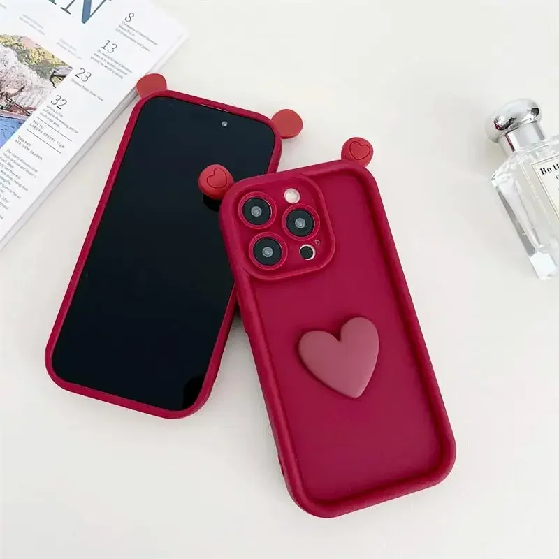 3D Love Heart Ear Case For Xiaomi Mi 11 Lite 5G NE 12T POCO F5 F3 F4 X5 X3 X4 GT M3 Pro Redmi Note 12 Turbo 10 5G 11T Pro Cover