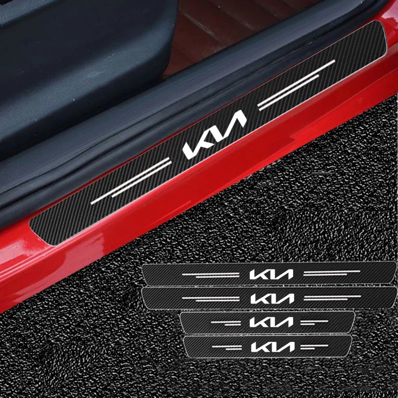 기아 sportage ceed sorento cerato optima picanto rio soul k3 k5 자동차 액세서리 용 자동차 탄소 도어 씰 플레이트 보호대 스티커