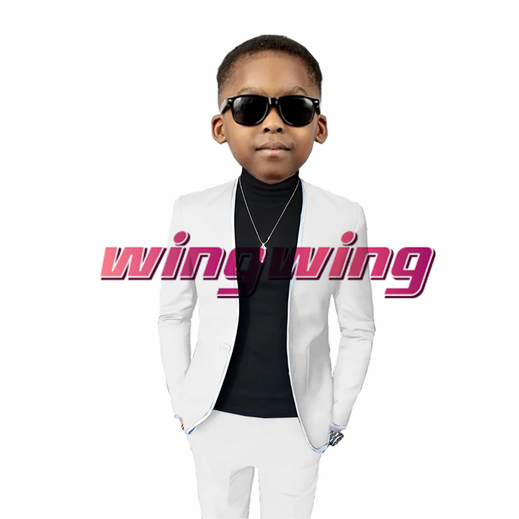 

Костюмы для мальчиков белого цвета, 2 шт., модный пиджак и брюки, Свадебный блейзер для детей, официальная облегающая одежда