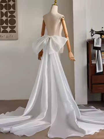 New sweat white bowknot butterfly removable detachable training tail prom performance evening dress gown accessories DIY