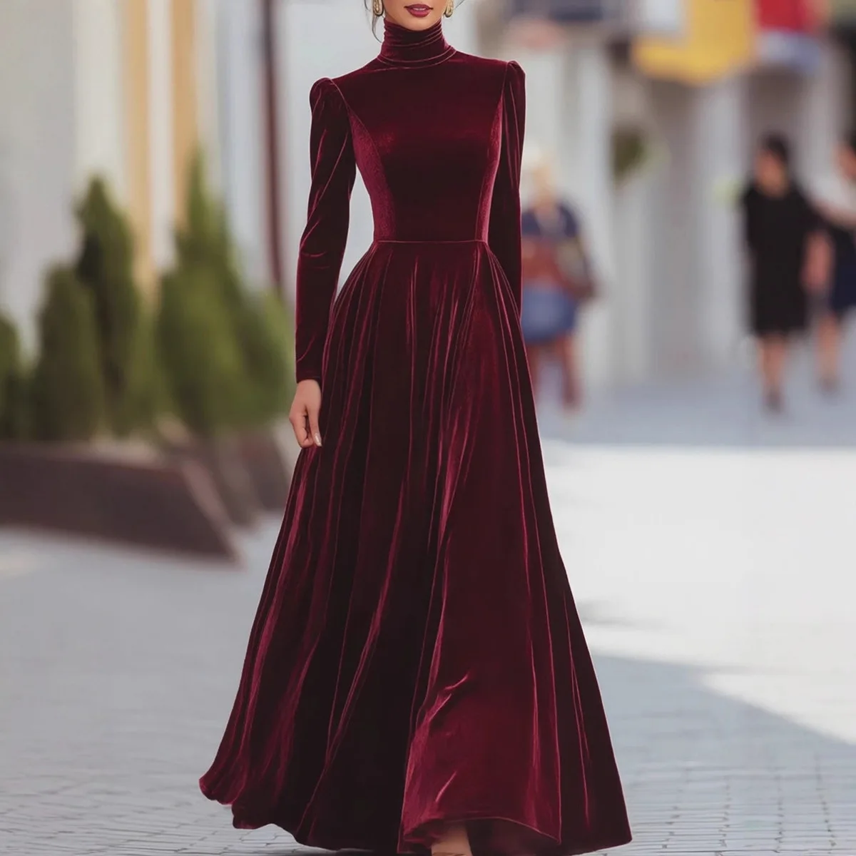 

2025 New Fashion Ruffle Waist Puff Sleeve Dress Women Winter Sexy Elegant Solid Color High Waist Long Sleeve Dresses Women