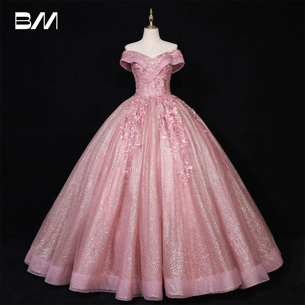 Real images Off Shoulder Quinceanera Dresses for Women with Beaded Lace Glitter Tulle Sweet 15 Dress Party Cocktail Gown