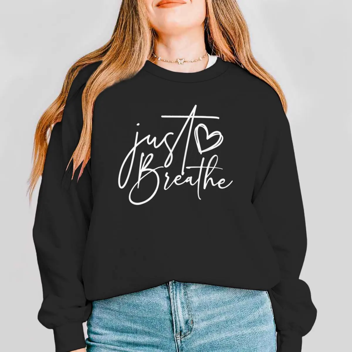 Just Breathe Style Hoodless Sweatshirts Women Autumn And Winter Fashion Casual Tops Solid Color Ladies Round Collar Pullovers