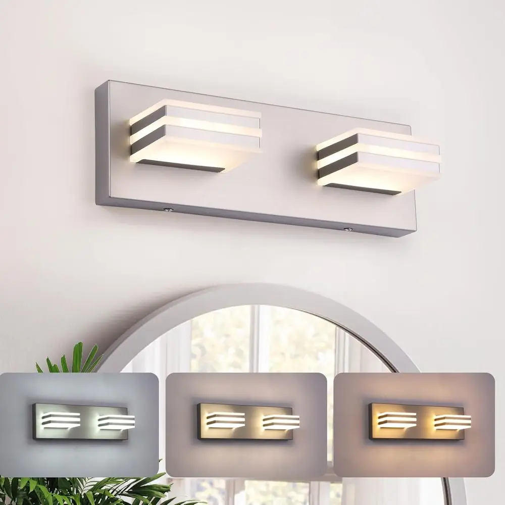 

2-Light, 12.6-Inch Wall Lights Brushed Nickel Vanity Lights or Bathroom Light ixtures Adjust 3 Colern Bath Lighing ixture Over M