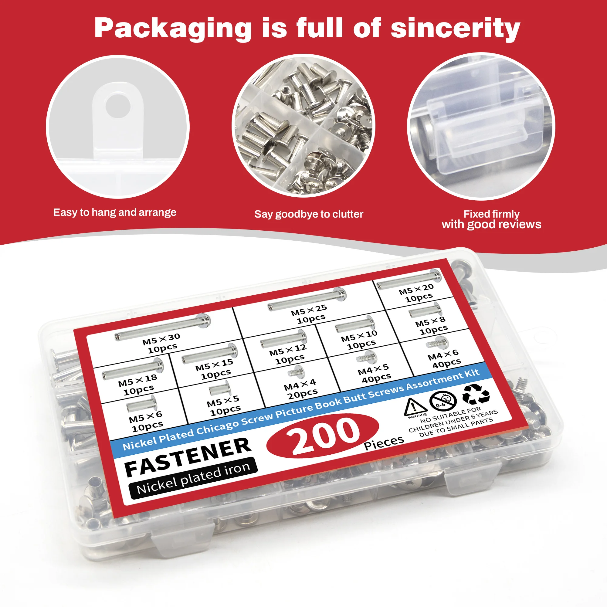 200PCS Phillips Chicago Screws Silvery Binding Screw Posts, Photo Albums Scrapbook Extension Screws Assorted Kit, 10 Sizes