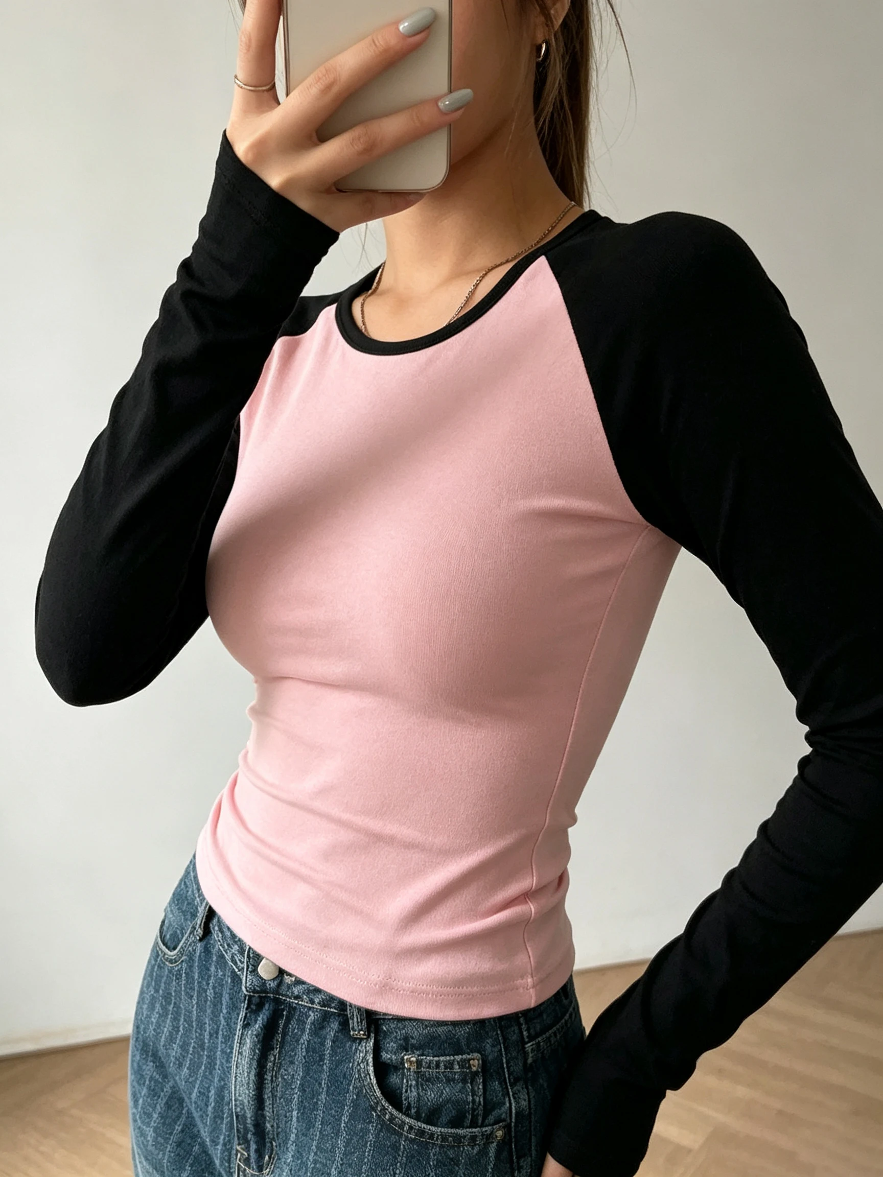 Damen-Strickoberteil mit Rundhalsausschnitt und langen Ärmeln, Neu für Frühling und Herbst, Sexy, Figurbetont, Stilvoll, Minimalistisch, Vielseitig für Alltag und Party – Detail 5