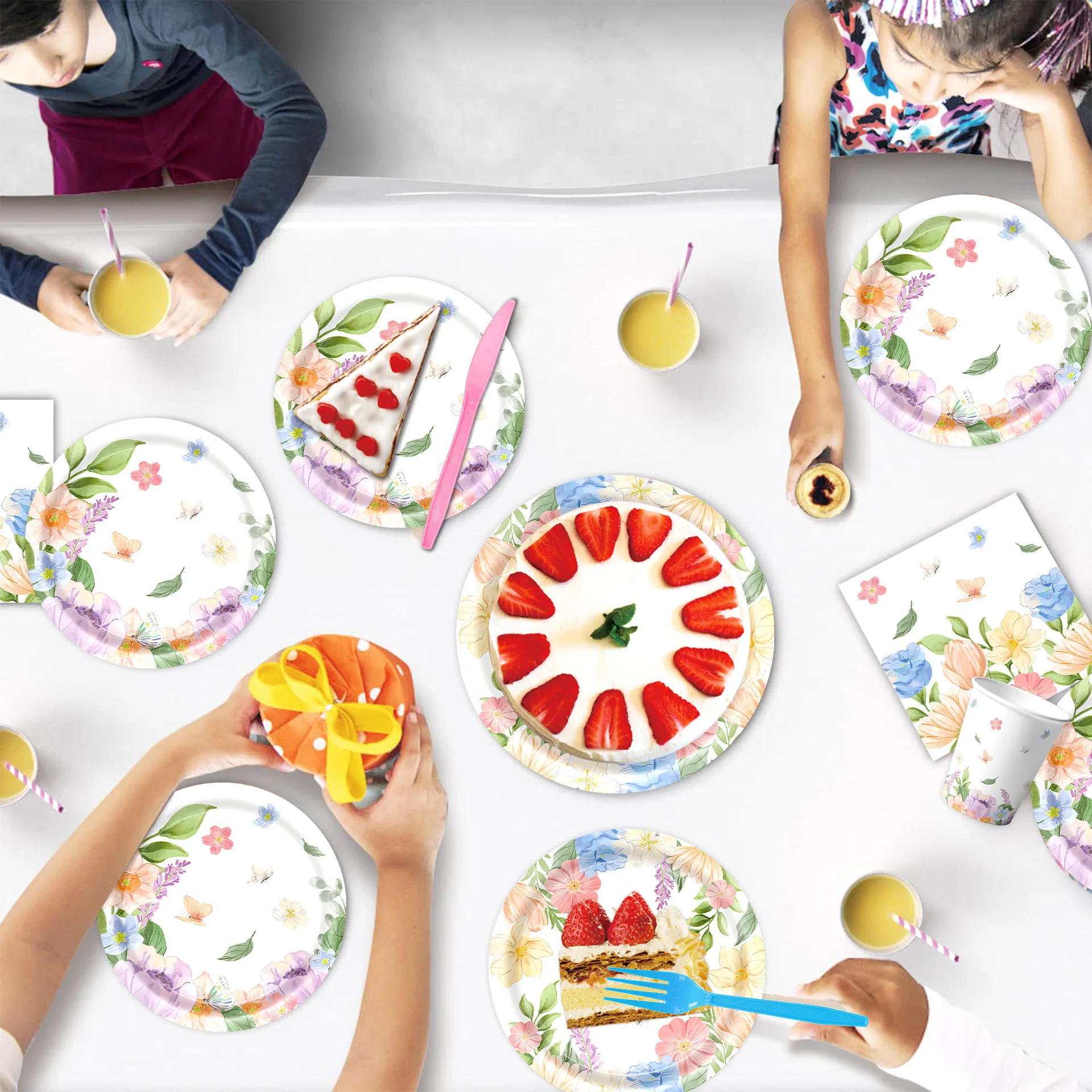 Floral Butterfly Disposable Tableware Set Paper Plates Cups Napkins For Girls Birthday Party Spring Garden Baby Shower Decor - view 3