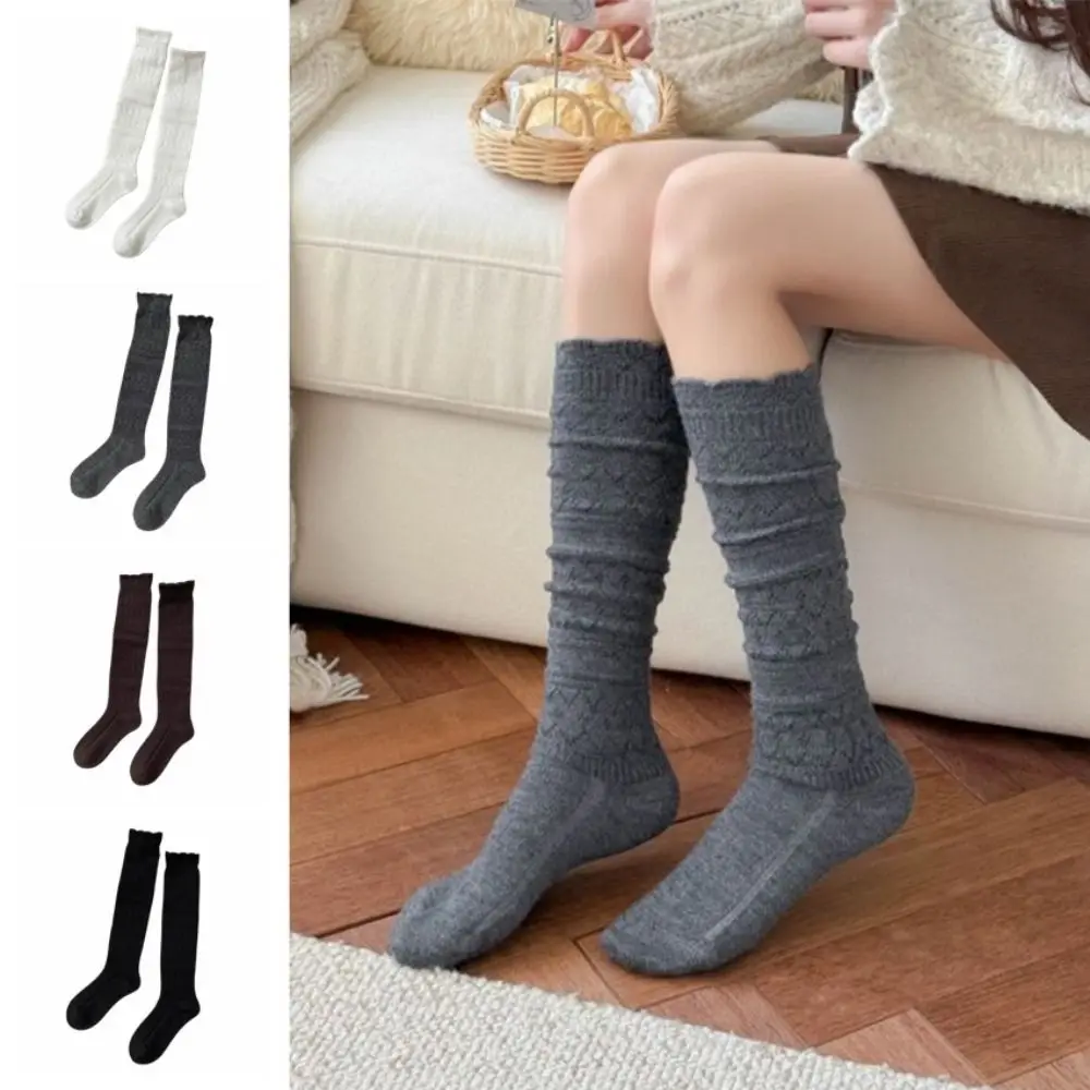 Solid Color Autumn Knitted Socks Soft Comfortable Women's Long Socks Hollow Out Breathable Girl's Stacked Socks Lolita Style