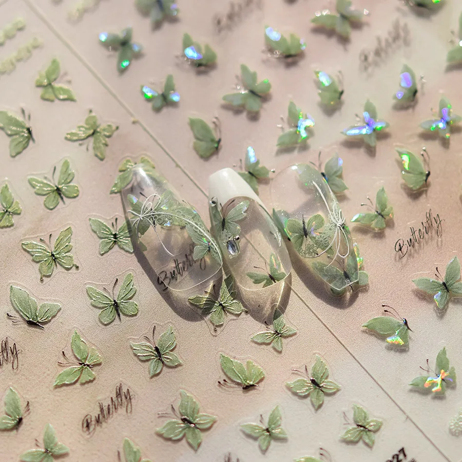 5D Relief Glossy Shell Laser Green Butterfly Nail Stickers: A Complete Review for Spring Nail Art Enthusiasts