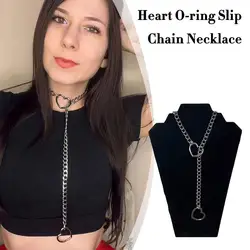 Heart Star Circle O Slip Chain Necklace Retro Punk Metal Chain Necklace Trendy Hip-hop Chain Choker Adjustable Girls Gifts