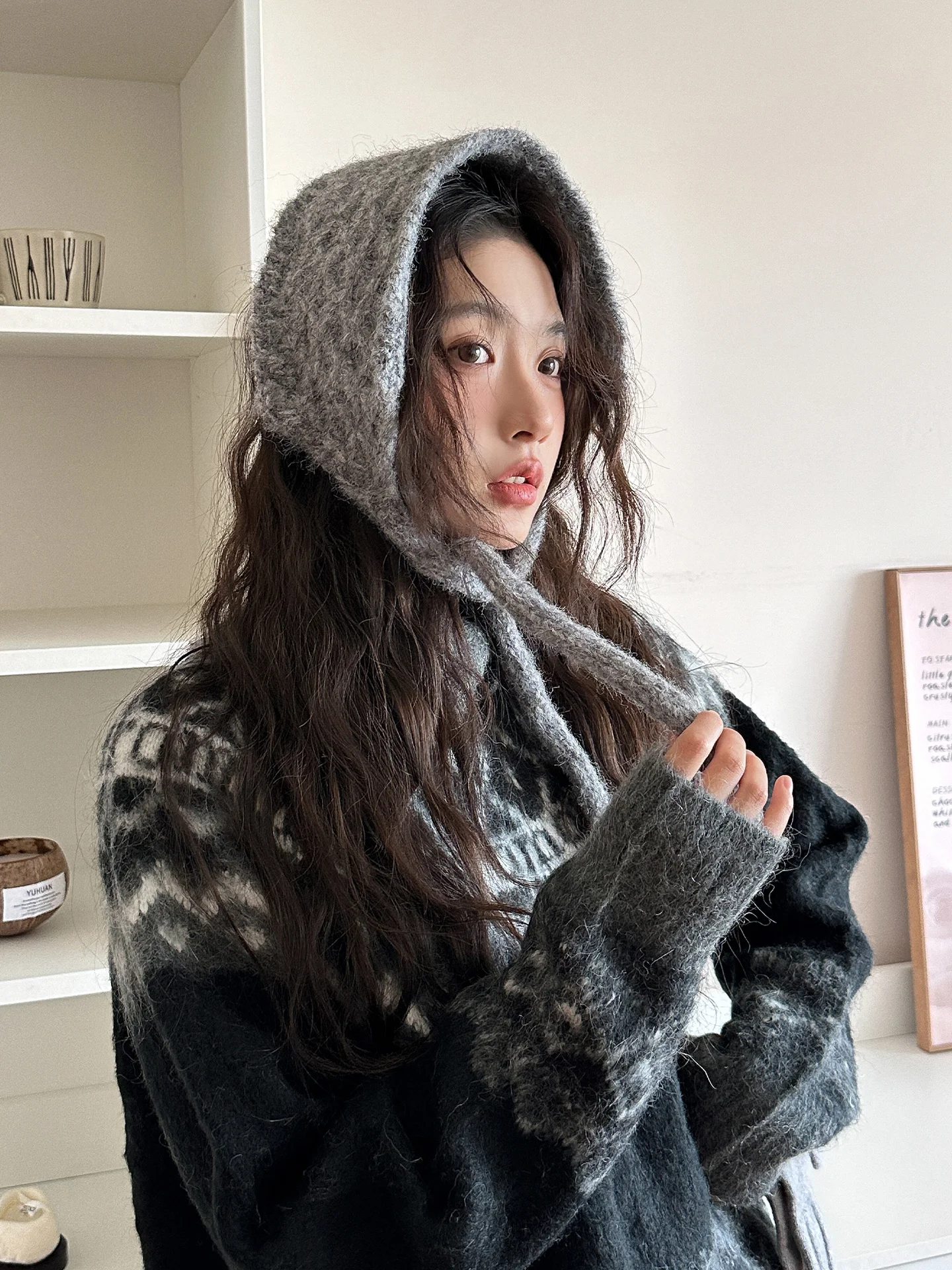 Korean Retro Grey Knitted Ear Muffs Women's Winter New Style Warm Woolen Ear Warmers Cold Proof Ear Covers Fashion Accessories