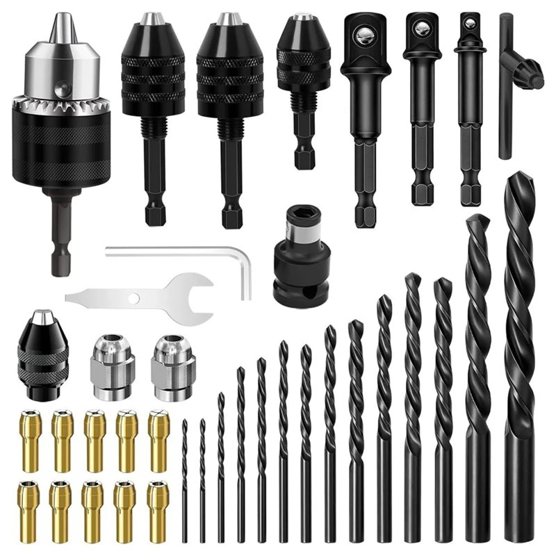 FAST-38 Pcs Drill Chuck Adapter 13Mm, Hex Shank Keyless Drill Chuck For Impact Driver With Chuck Collet Kit