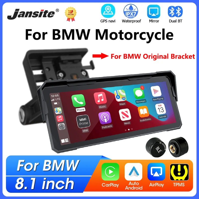 For BMW R1200GS R1250GS ADV S1000XR 8.1 inch Motorcycle Navigation Wireless CarPlay Android Auto IPX7 Waterproof Moto Monitor