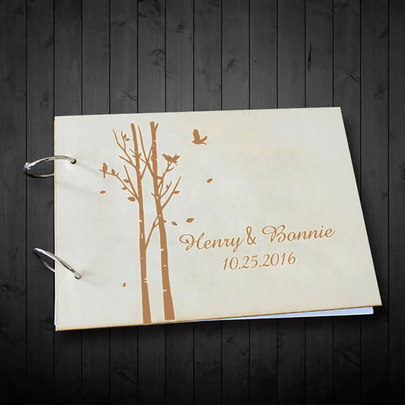 Personalised Wedding Wood Guest Book Custom Elegant Mr and Mrs Message Book Elegant Couples Keepsake Book Photo Albums