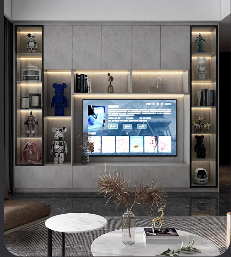 

Light luxury solid wood TV cabinet hand office display cabinet combination living room background wall cabinet glass door locker