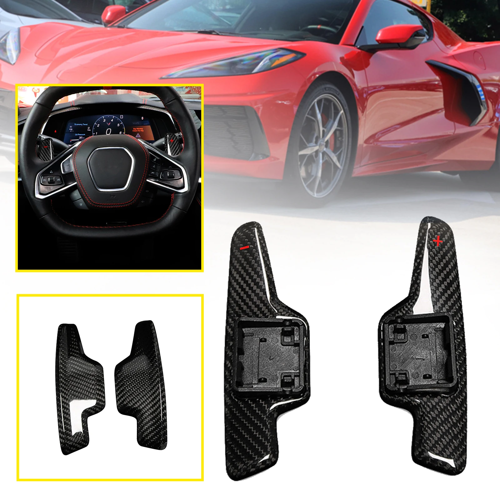 For Corvette Stingray C8 Z51 2020-2023 Red Carbon Steeing Wheel Paddle Shifter