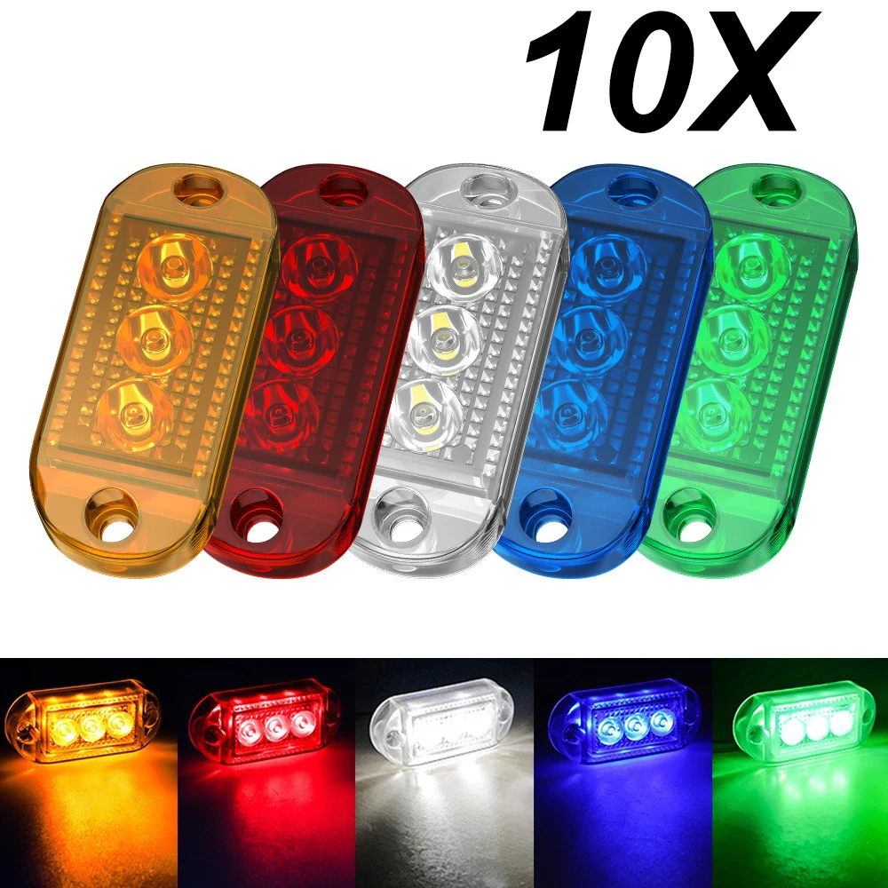 

10pcs 3LED Car Warning Light Grill Breakdown Emergency Light Truck Trailer Camion Orange Beacon Lamp LED Side Light 12V 24V