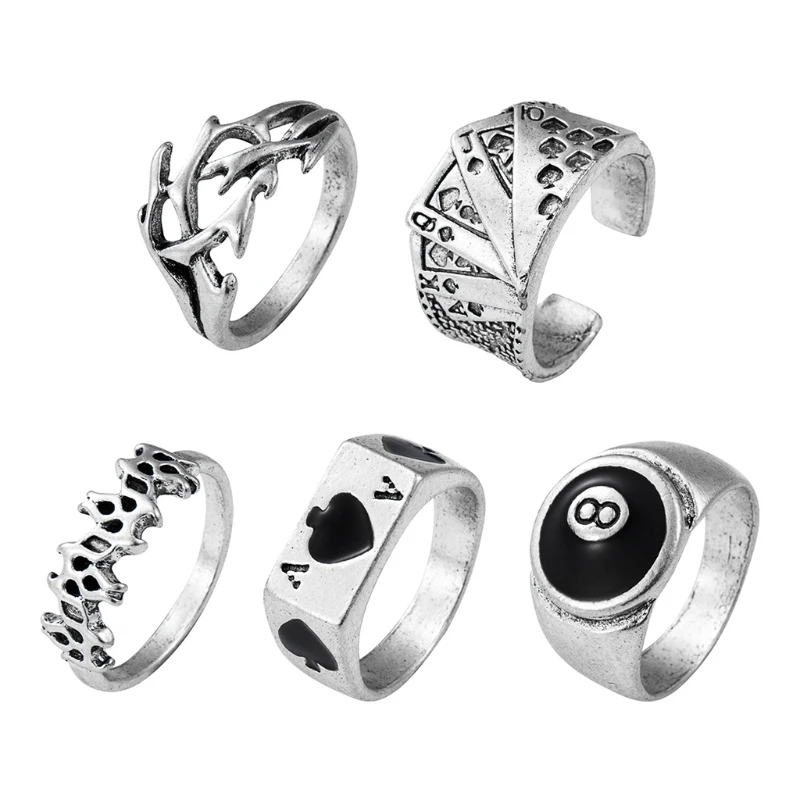 Punk Billiards Rings Set for Women Men Novelty Hip Hop Ring Gothic Jewelry