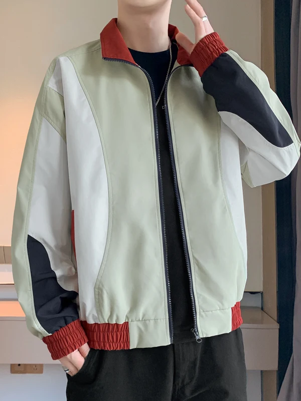 

Мужская тонкая куртка с воротником-стойкой на весну-осень, повседневная, свободного кроя, спортивная верхняя одежда из полиэстера, с длинными рукавами, на молнии