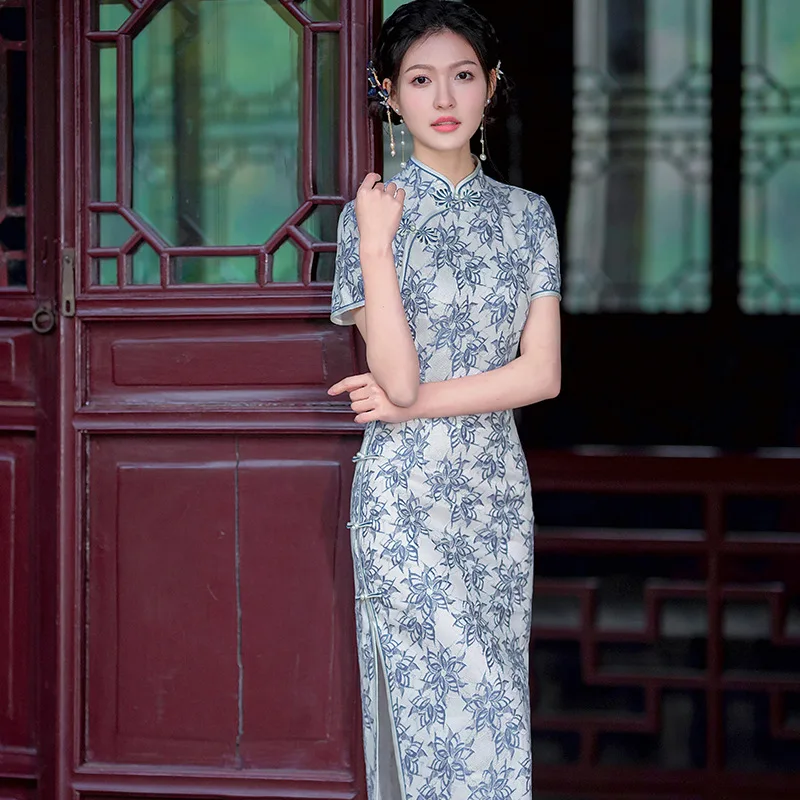 

Yourqipao Summer 2023 Retro Literary Temperament Improved Cheongsam Young Girls Chinese Style Lace Evening Dress Qipao for Women