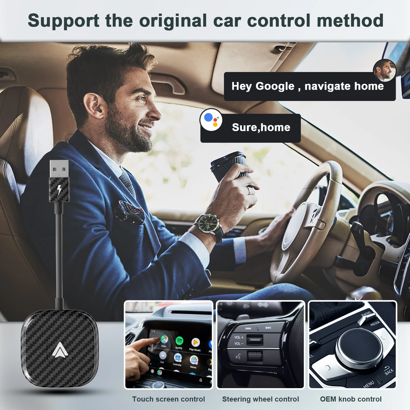 Wireless Android Auto Adapter for OEM Wired AA Cars Android Auto Dongle for Android Phone Convert Wired to Wireless 5Ghz WiFi