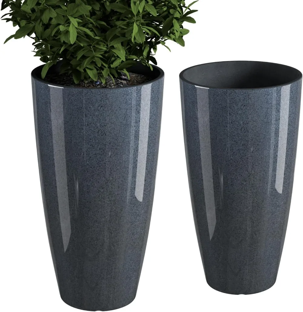 

Planters for Outdoor Plants Set of 2 Pack 21 Inch Tall Indoor Planters with Drainage Hole Modern Flower Pot Containers (Grey)