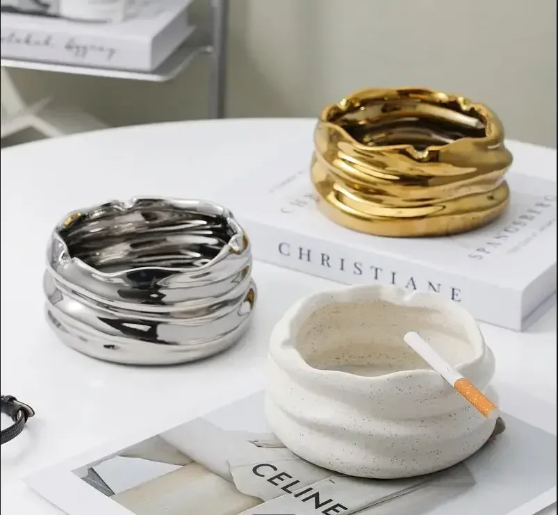Electroplated Ceramic Ashtray Soot Storage Box Ash Tray Storage Ornaments Soot Container Smoking Accessories Ash Box Ashtray