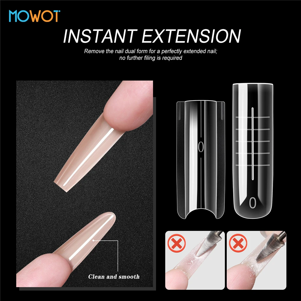 MOWOT nuevo 140 uds/280 Uds sándwich formas duales extensión de uñas molde superior ataúd almendra acrílico moldes inferiores superiores 14 tamaños formas de uñas