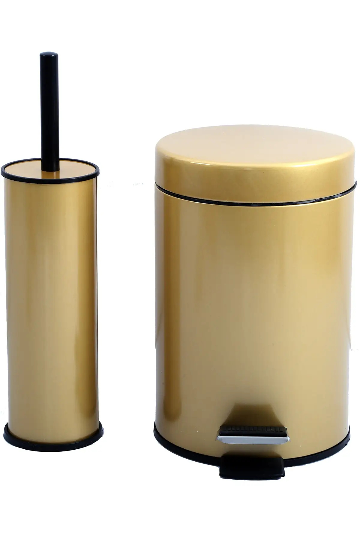 

2 Pcs Lux Gold Metal Bathroom Accessories Set Stainless Stylish Toilet Brush And Trash Bin For Bathroom For Home Made in Turkey