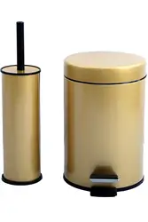 2 Pcs Lux Gold Metal Bathroom Accessories Set Stainless Stylish Toilet Brush And Trash Bin For Bathroom For Home Made in Turkey