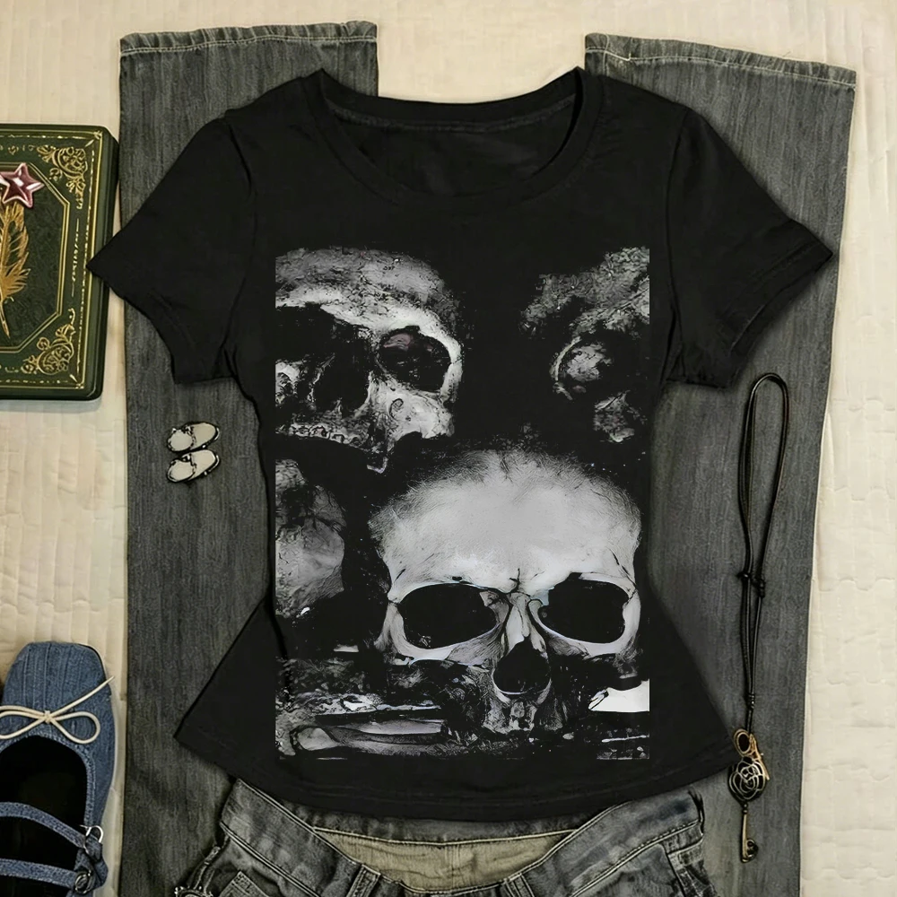 Punk women's aesthetic skull print garbage Gothic girl Camisole top crop top Y2k clothes retro tight vest T-shirt