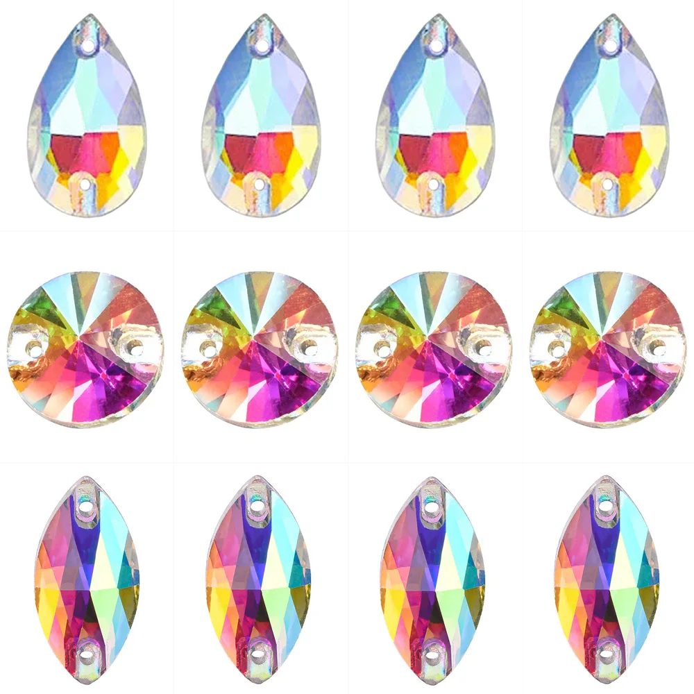 

Crystal AB Color Sew On Rhinestones All Shape Glass Sewing Crystals Beads for Costume, Clothes, Garments, DIY Crafts