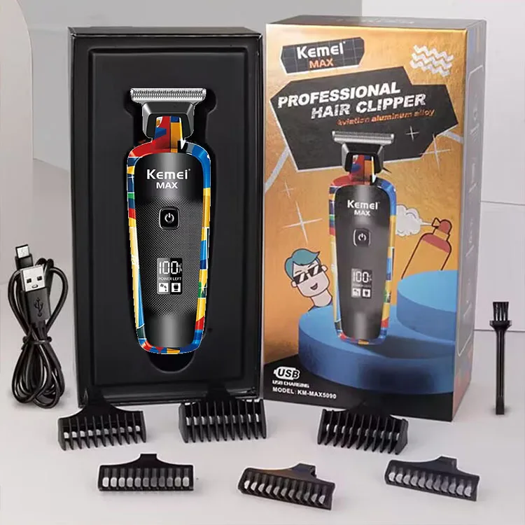 Kemei KM-MAX5090 Original Rechargeable Electric Hair Trimmer Printing Graffiti Clippers Type-C USB Charging Barber Household