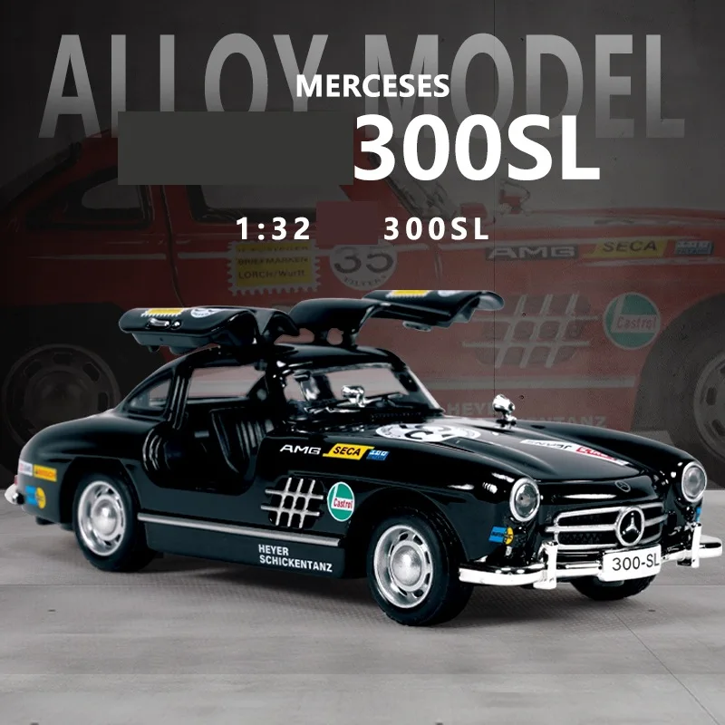 

1:32 Benz 300SL Graffiti Edition, литая под давлением модель автомобиля со звуком и светом, ретро игрушечный автомобиль для детей, миниатюрный домашний декор для мальчиков