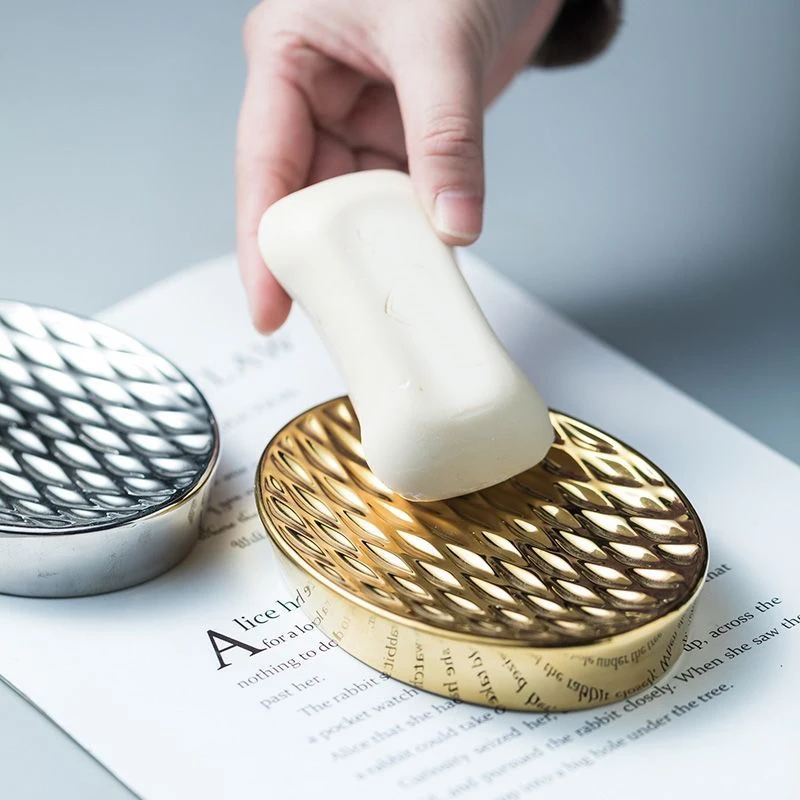 Creative Light Luxury Ceramic Small Soap Dish, Gold, Silver Colour High-end, Household Bathroom Supplies, Soap Dish, 1Pc