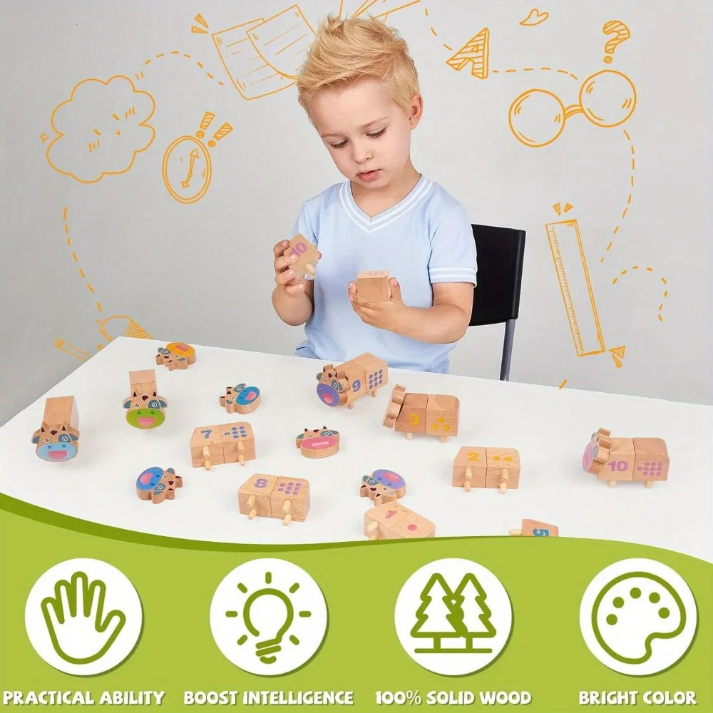 Montessori Criança De Madeira Contando Brinquedo Vaca, Classificação De Cores, Número De Correspondência E Empilhamento Jogo, Aprendizagem Precoce Brinquedo Educativo