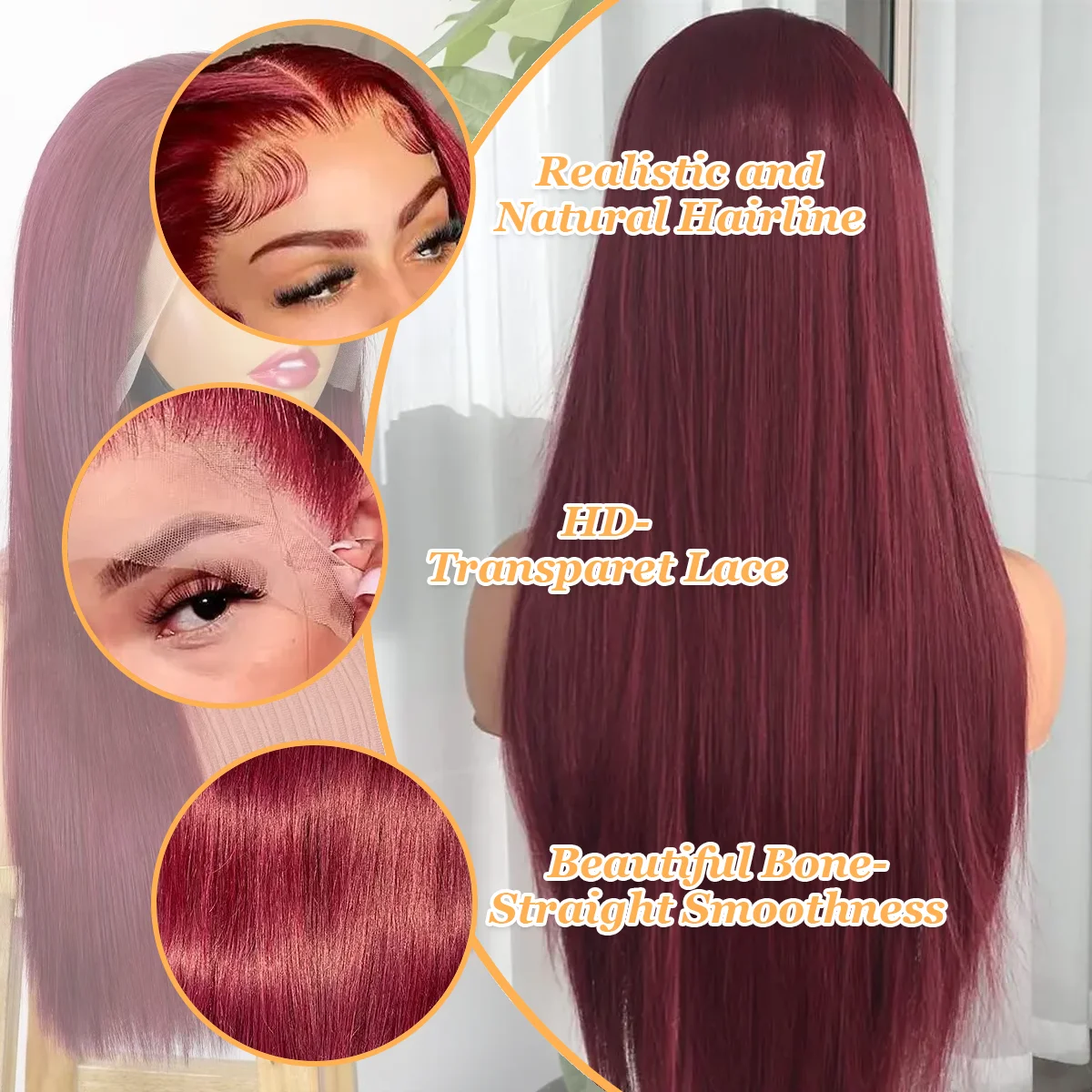 مستقيم 13x6 HD الدانتيل الشفاف الباروكة الأمامية 36 بوصة 220% الكثافة 99J بورجوندي ريال البرازيلي خصلات الشعر المستعار الإنسان للنساء