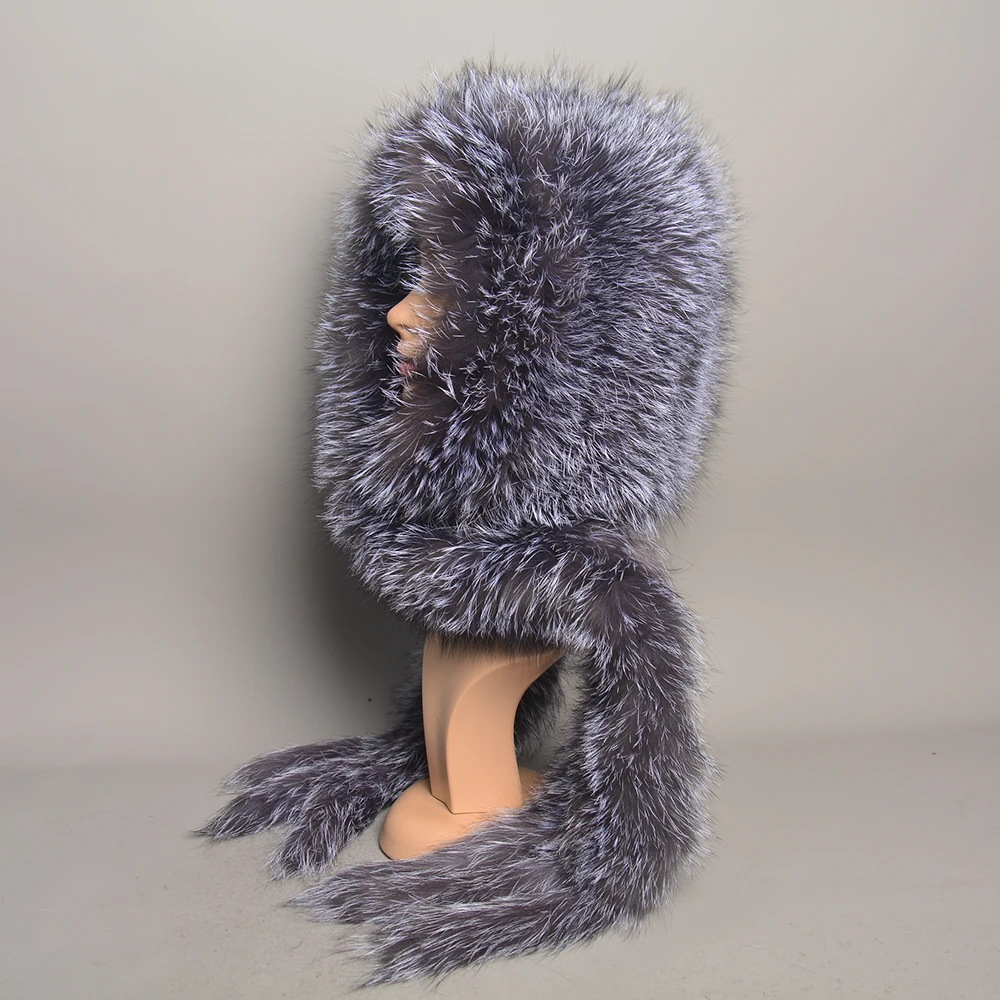 New Winter Women 100% Natural Fox Fur Hats&Scarves Lady Warm Fluffy Real Fox Fur Hat&Scarf Luxury Knit Genuine Fur Caps&Mufflers