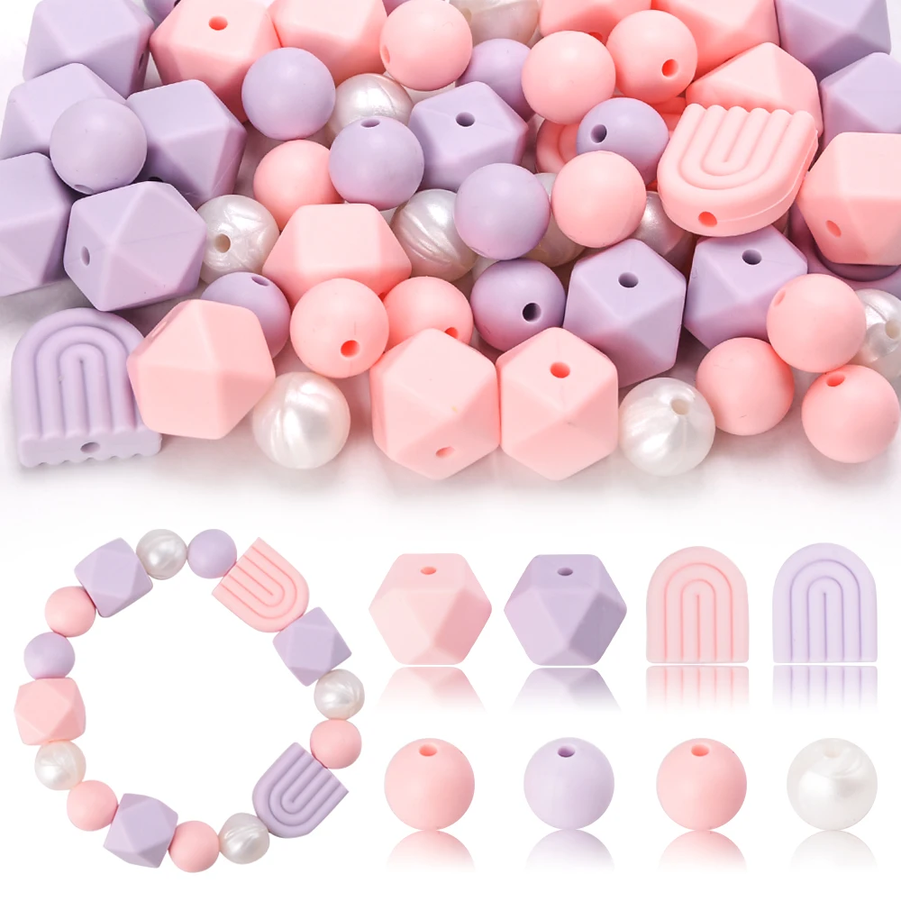 LOFCA 54pcs 12mm Beads Hexagonal Silicone Loose beads for Making Bracelet Necklace keychain DIY Jewelry Accessories
