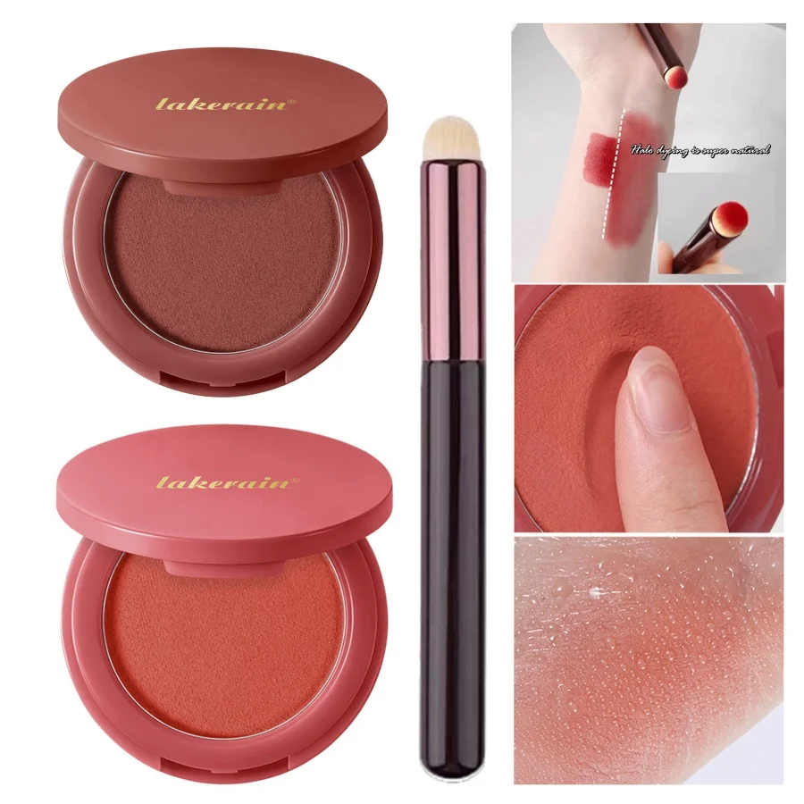 LLakerain Matte Blush with Brush Natural Illumination Cheek Contouring Air Cushion Soft Focus Foggy Easy Blend Transparent Blush