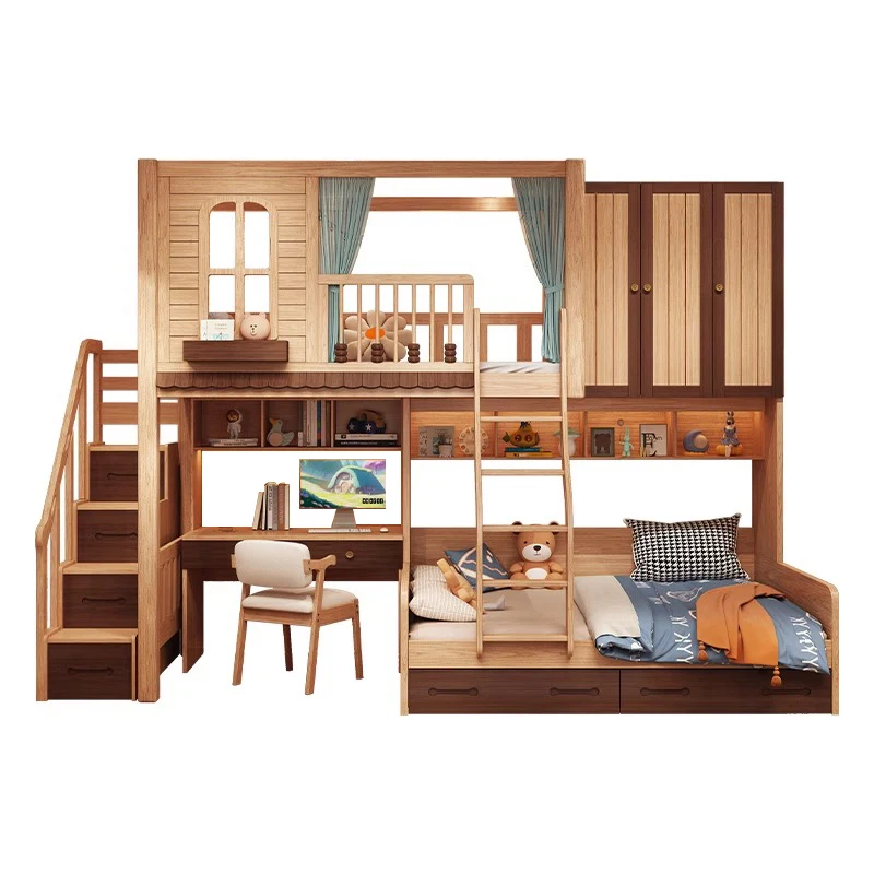 

Staggered upper and lower beds Small apartment double bed upper and lower bunkChildren's high and low beds