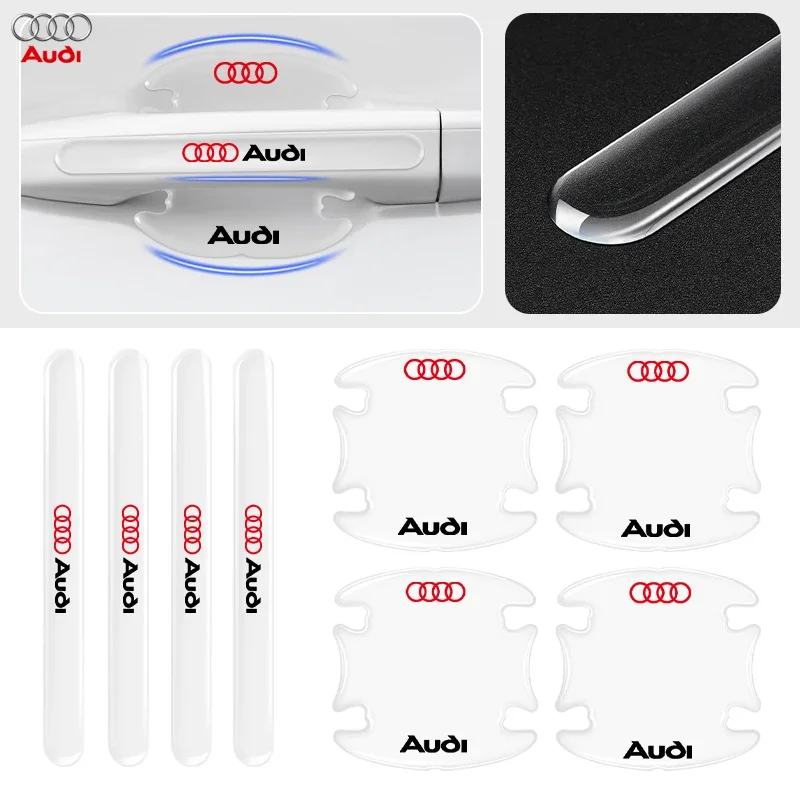 Car Door Sticker Scratches Resistant Car Handle Protection Emblem Film For Audi Sline A1 A3 A4 A5 A6 A7 A8 B5 B6 B7 B8 C5 C6 C7