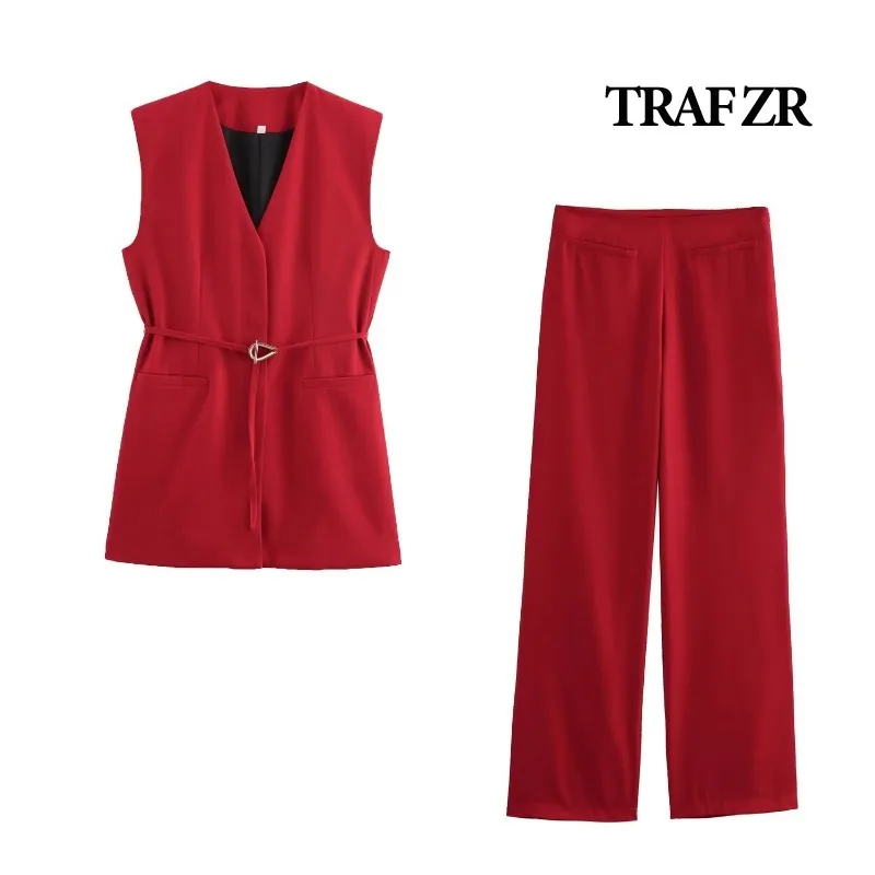 TRAF ZR Women\'s Sets Two Pieces Office Lady Sets Elegant Casual Women\'s Set Sleeveless Y2k Outfit Sets Women\'s Summer Suit Set