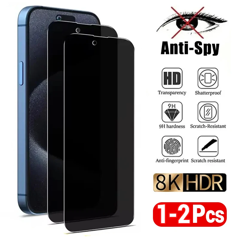 

1-2Pcs Anti-spy Tempered Glass for IPhone 16 15 13 11 14Pro Max Full Cover Privacy Screen Protector For iPhone X XS Max XR Glass