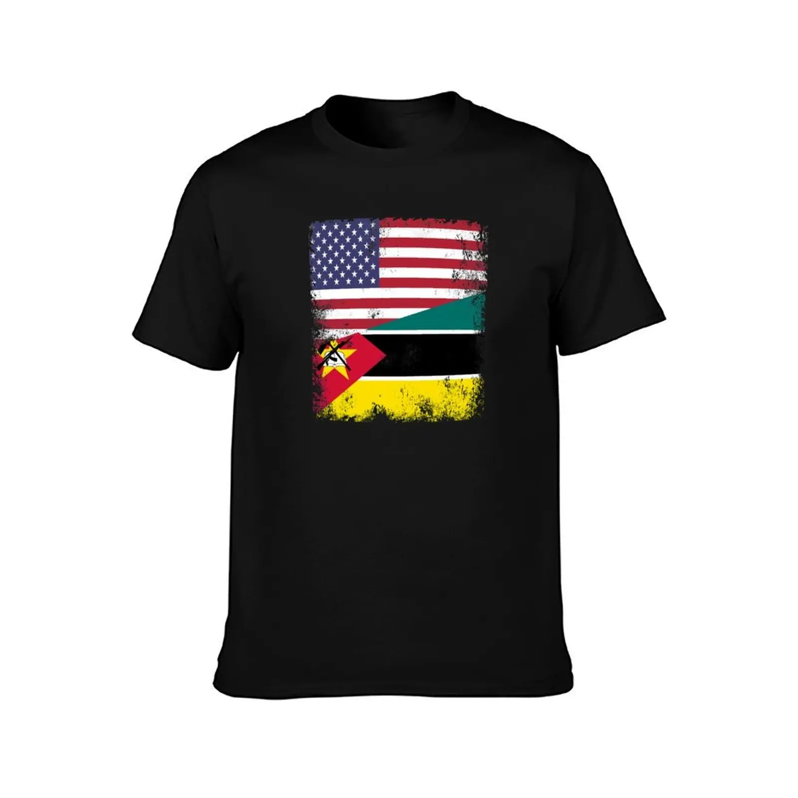 Half Mozambican Flag Design Vintage Mozambique USA Gift T-Shirt Casual Breathable Short Sleeve Top T-Shirt
