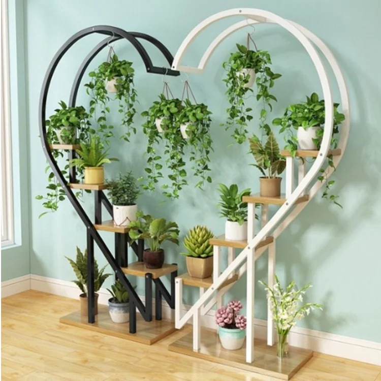 Eco Friendly Indoor Outdoor Metal Plant Stand Heart Shape Flower Pot Plant Stand