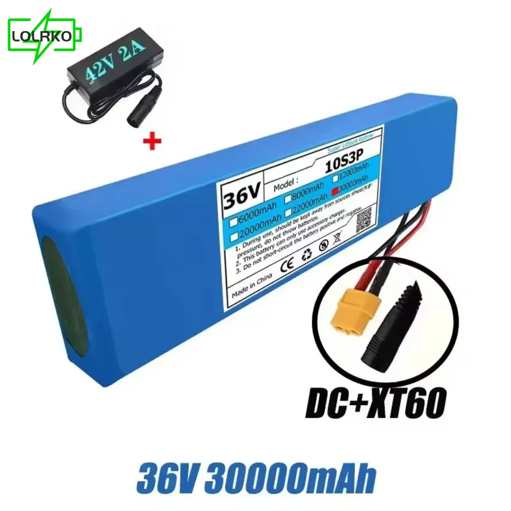 

36V 30Ah 18650 reportable Lithium Battery Pack 10S3P 1000W Power Modified Bicycle Scooter Electric Vehicle with BMS