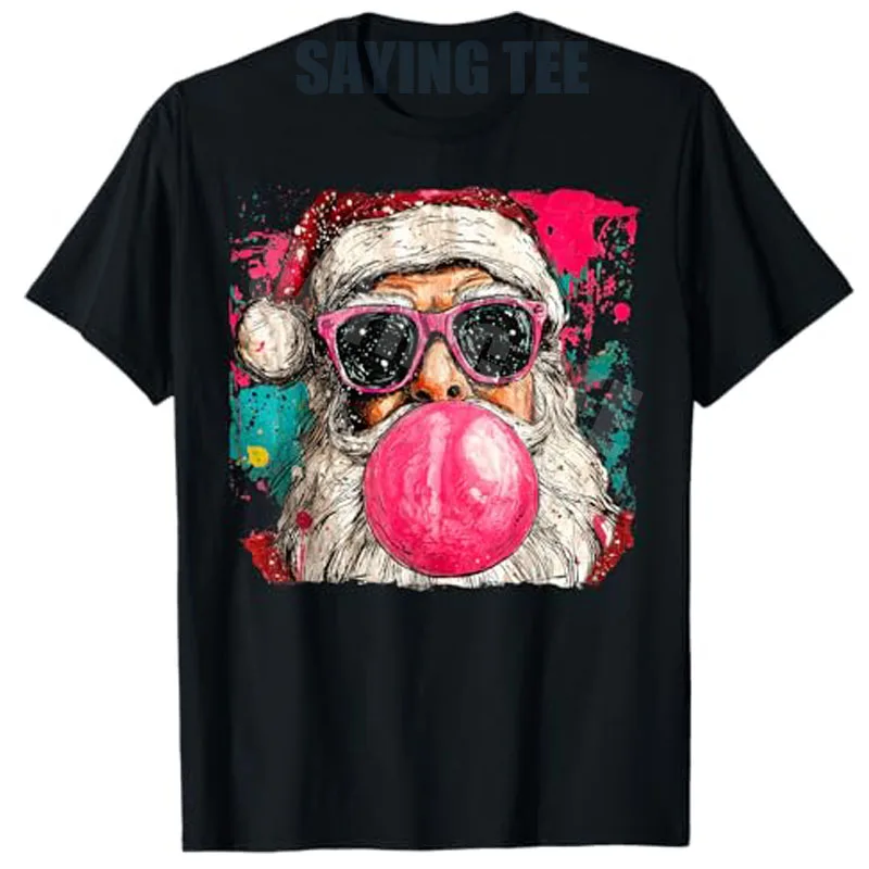 Vintage Preppy Watercolor Santa Bubble Gum Pink Sunglasses Christmas T-Shirt Xmas Retro Holiday Clothes Artwork Y2k Art Tee Tops